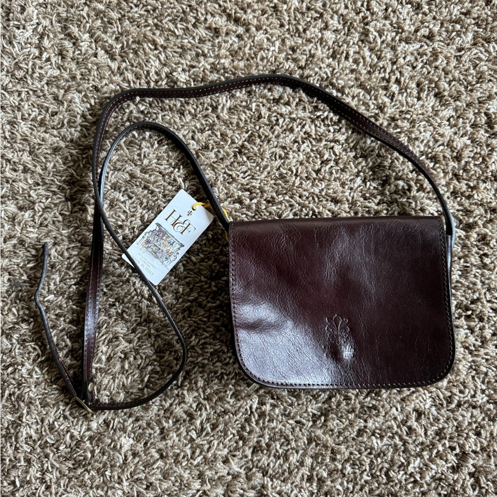 NWT Brown Leather Vera Pelle Crossbody Vintage Leather Purse Raw Leather Bag‎